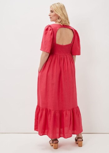 Phase Eight Emaline Linen Dress Red Canada | FBPAUO-725